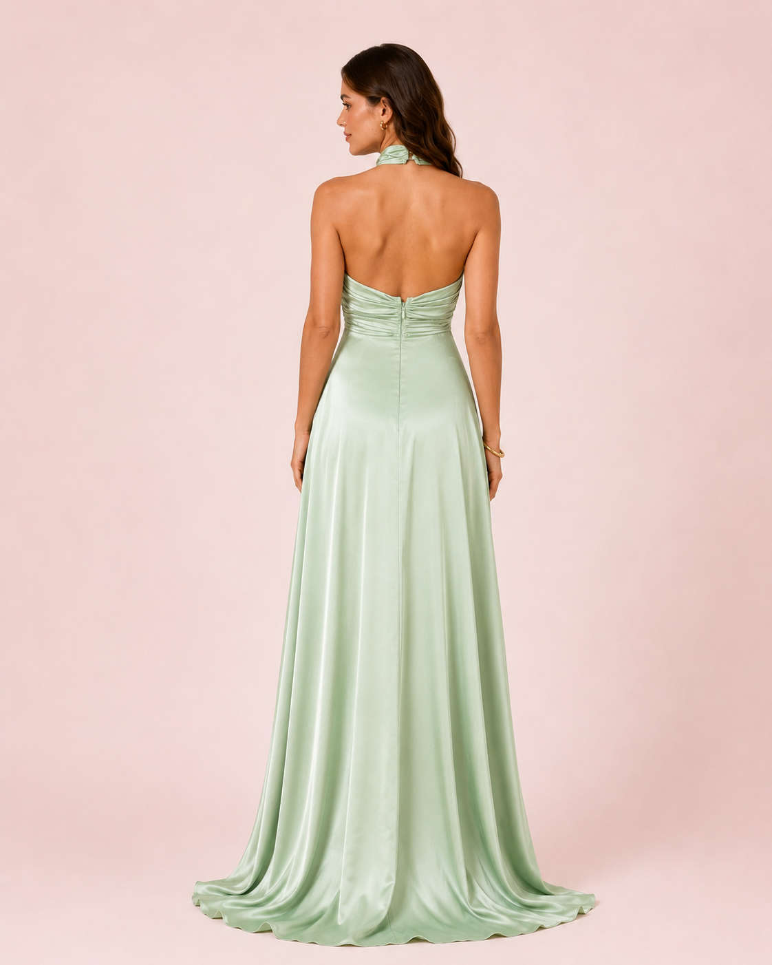 Rose - Longue robe satinée vert sauge