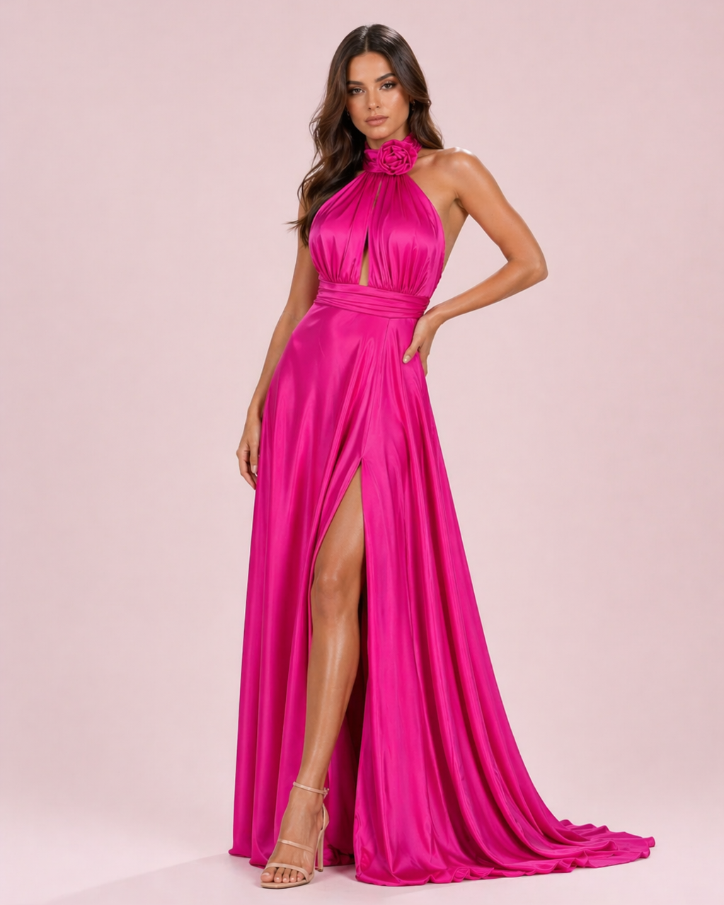 Rose - Longue robe satinée fuchsia