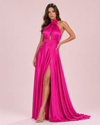 Rose - Longue robe satinée fuchsia