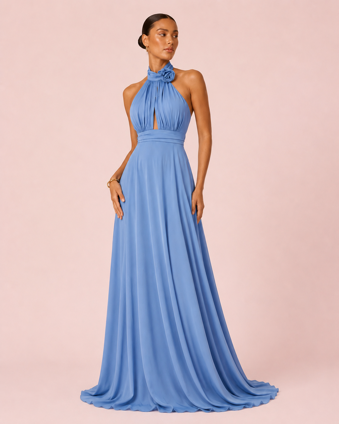 Rose - Longue robe satinée bleue