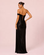 Shania - Longue robe en satin noir