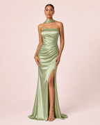 Sia - Robe bustier en satin vert sauge