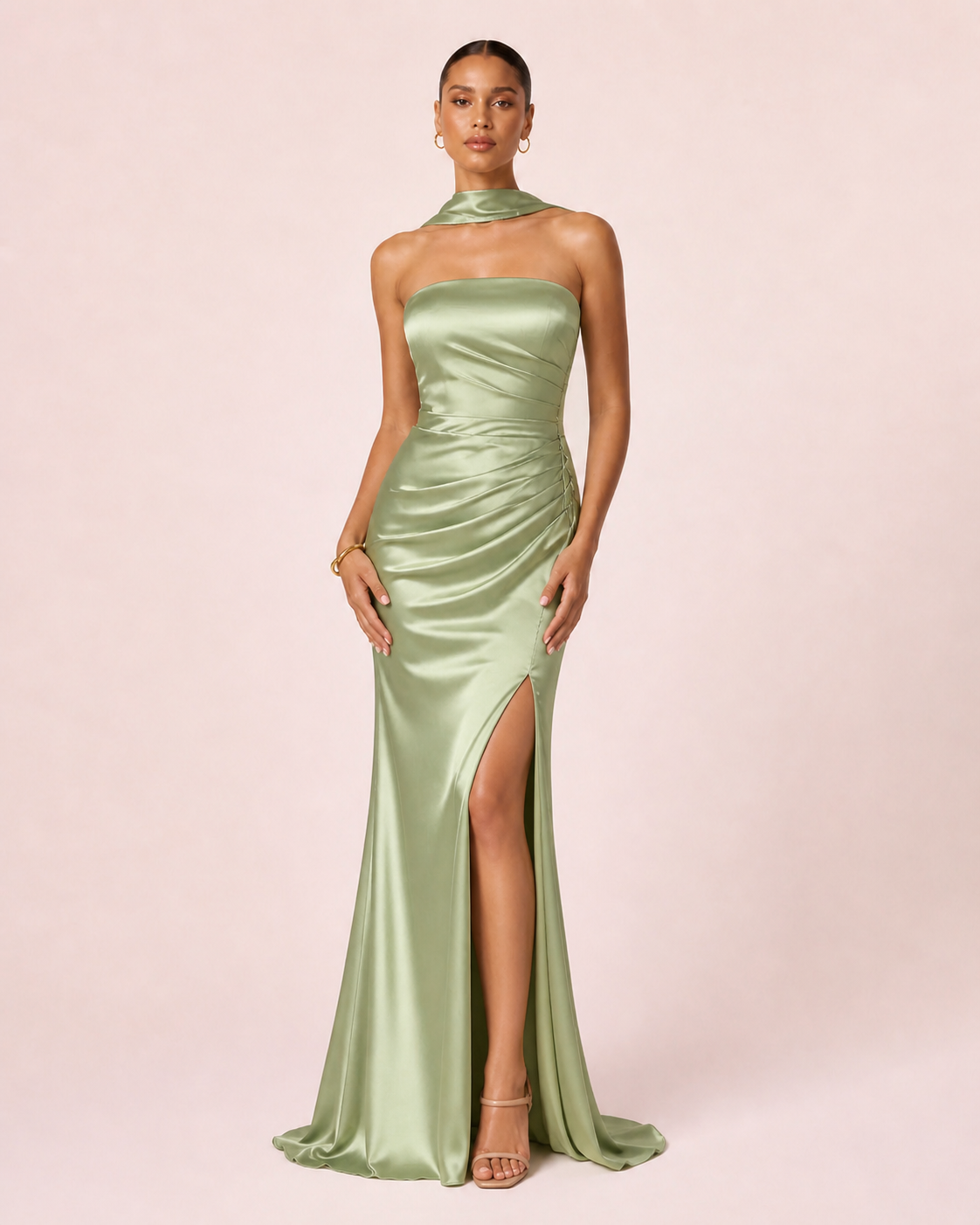 Sia - Robe bustier en satin vert sauge