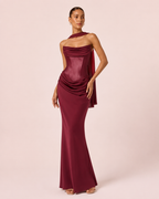 Suzane - Robe longue drapée bordeaux
