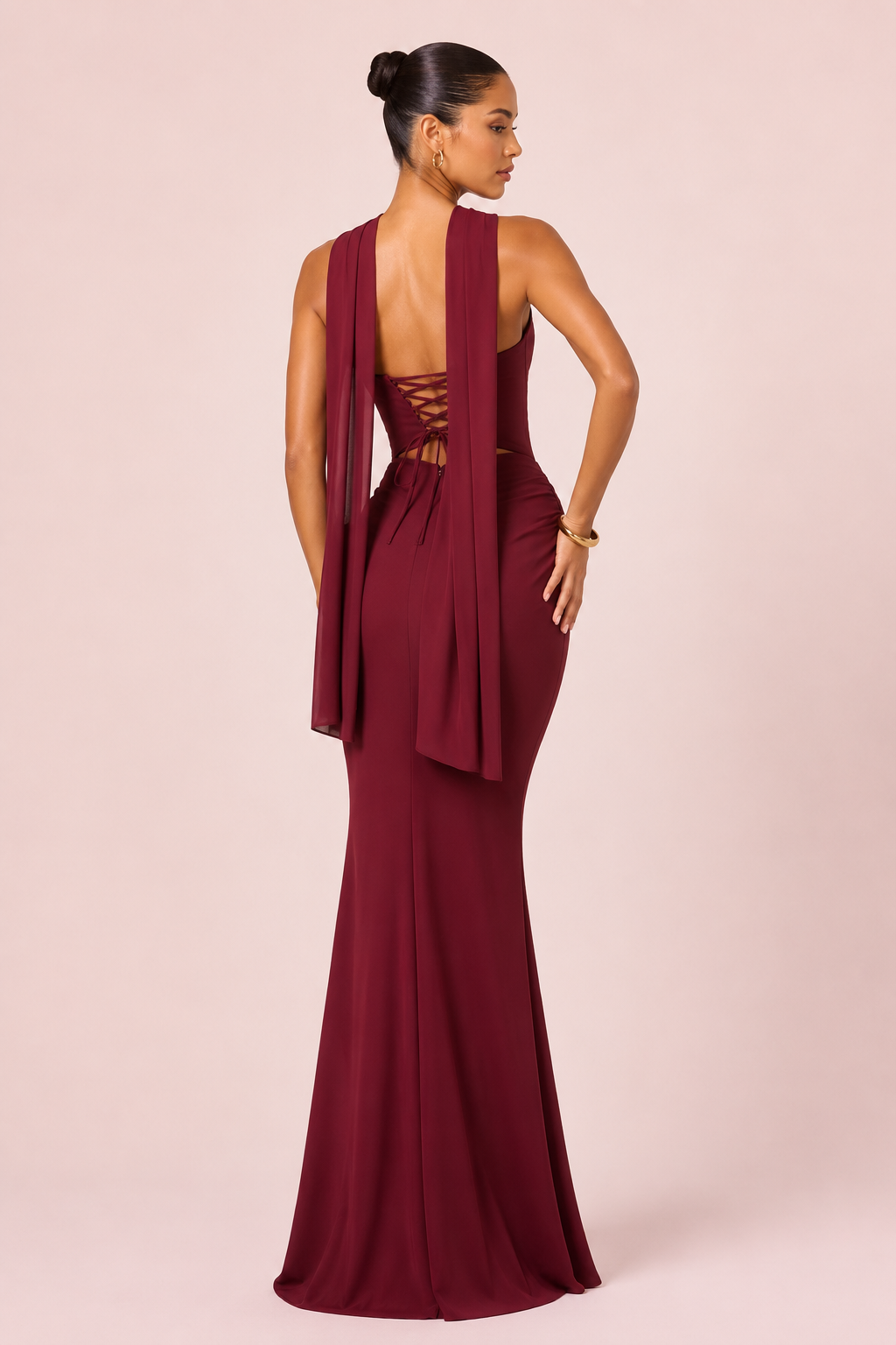 Suzane - Robe longue drapée bordeaux