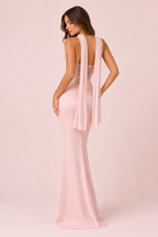 Suzane - Robe longue drapée rose pâle