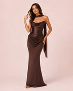 Suzane - Robe longue drapée marron