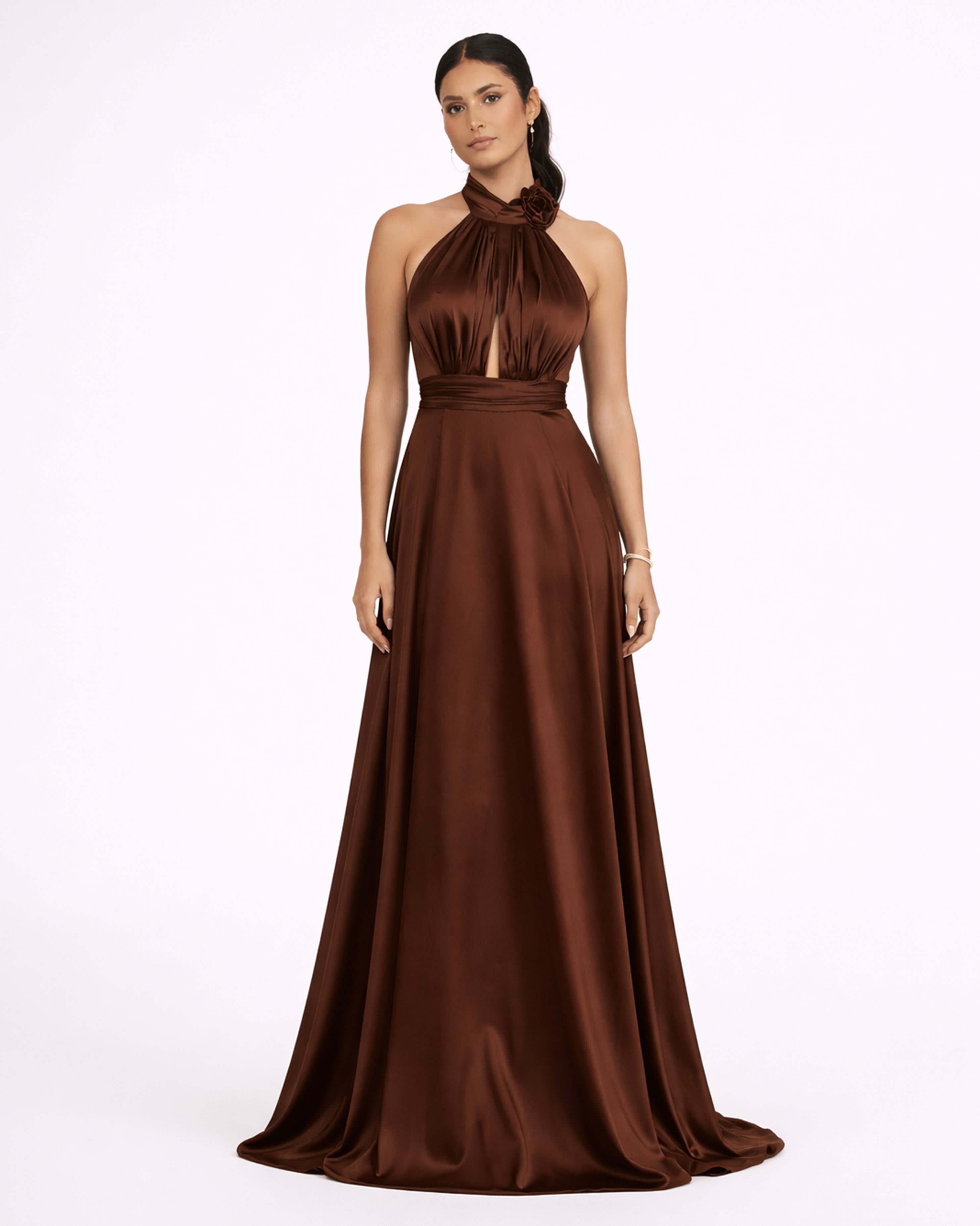Rose - Longue robe satinée marron