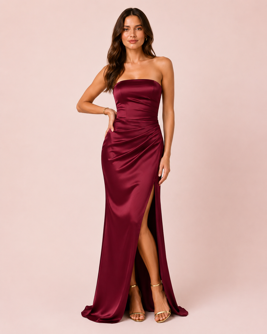 Sia - Robe bustier en satin bordeaux