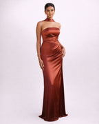 Sia - Robe bustier en satin terracotta