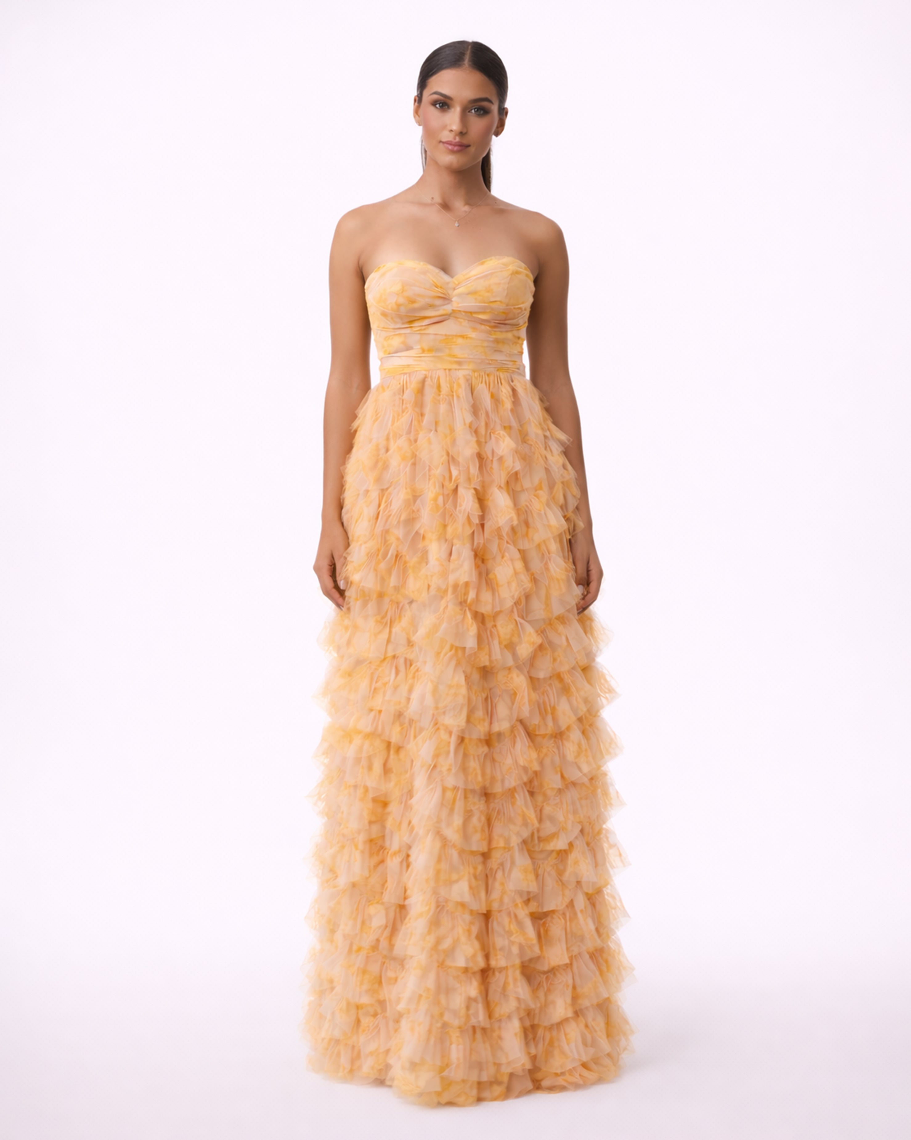 Solene - Robe Bustier A Volants Orange