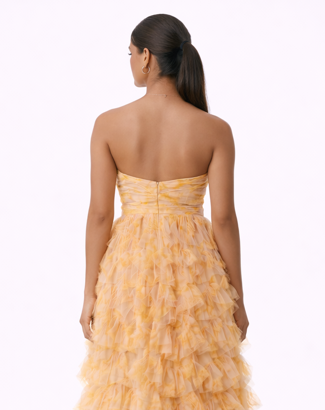 Solene - Robe Bustier A Volants Orange