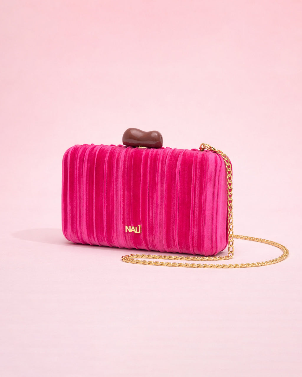 Sophia - Clutch velours plissé rose