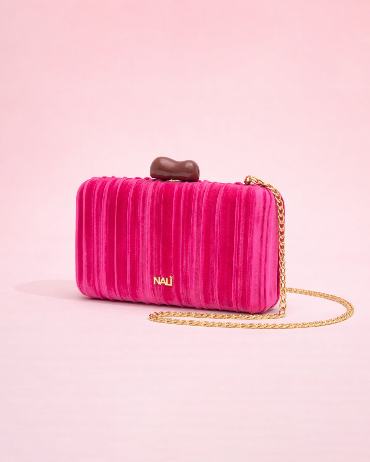 Sophia - Clutch velours plissé rose