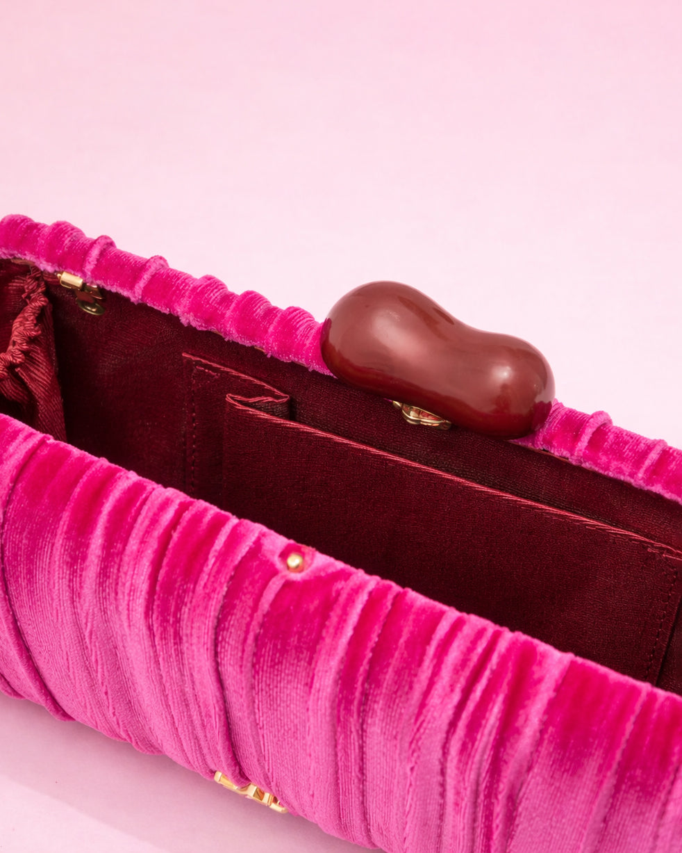 Sophia - Clutch velours plissé rose