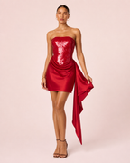 Stella - Robe courte à sequins rouge