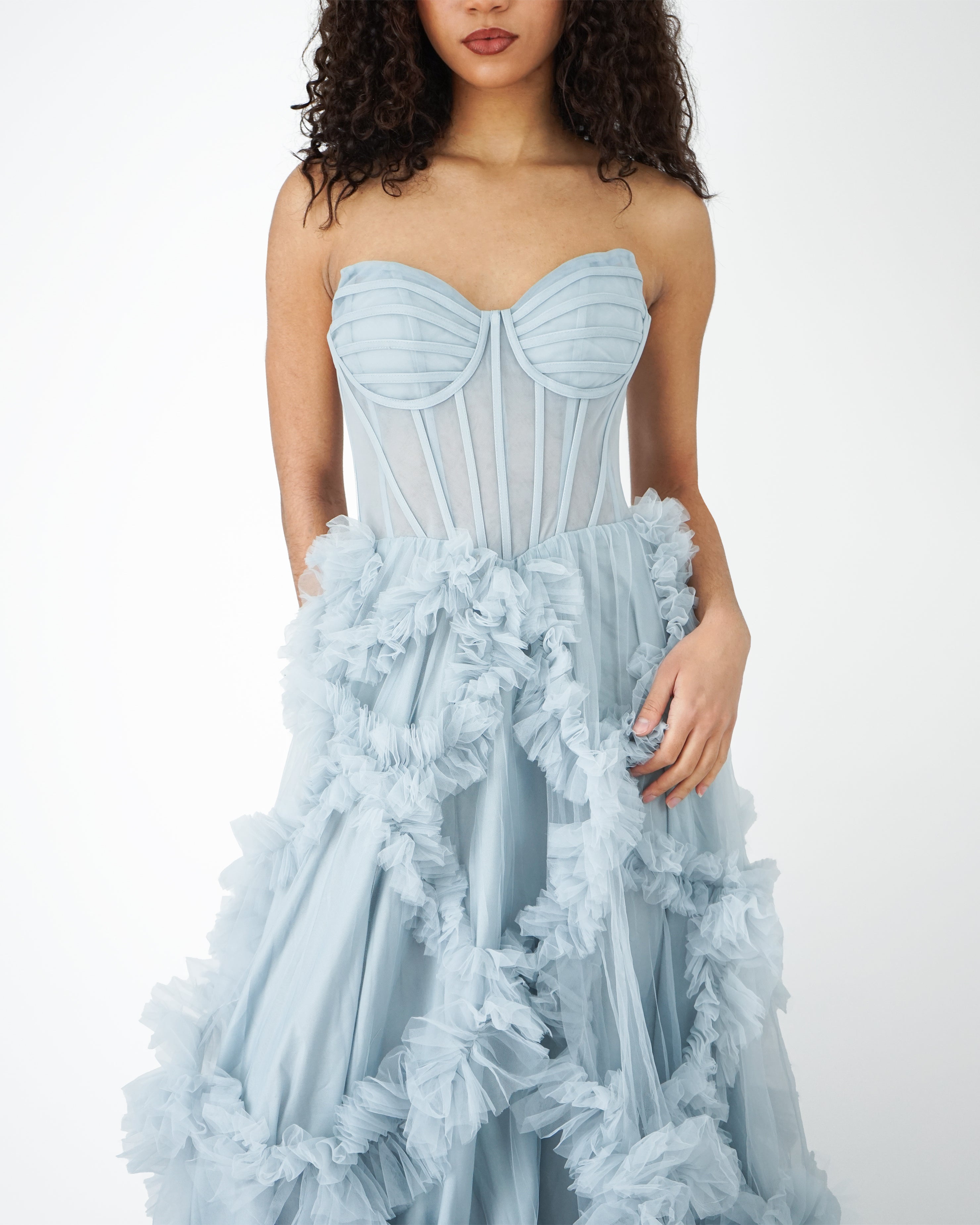 Long Blue Corset Dress