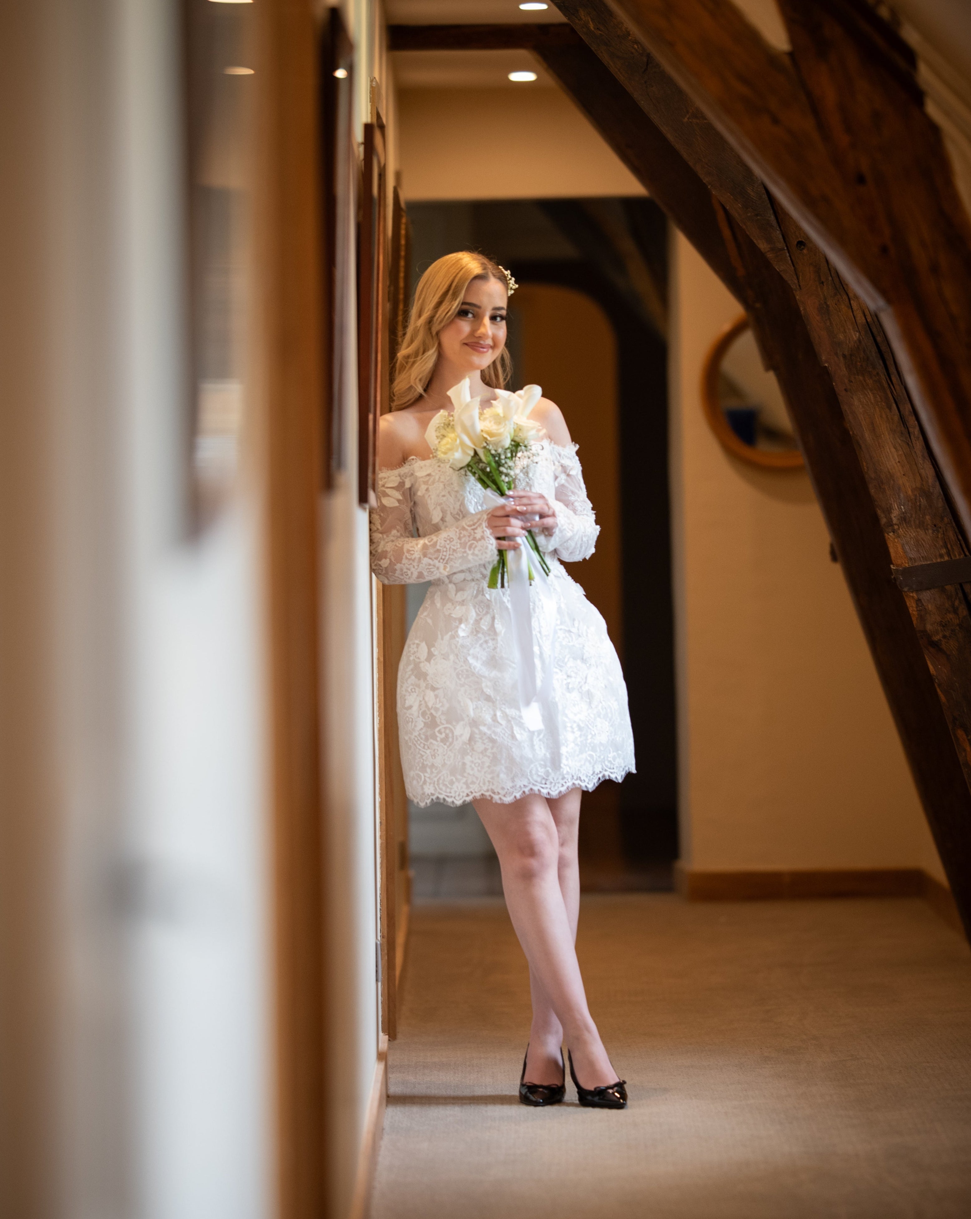 Short Wedding Dress with Long Sleeves