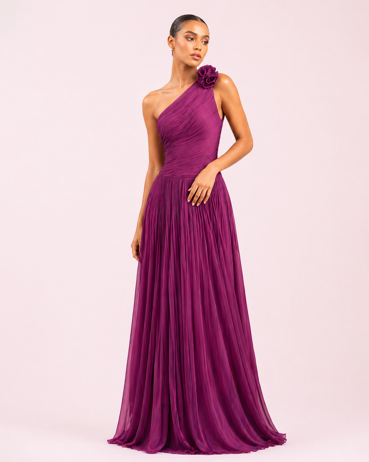 Adèle - Longue robe asymétrique magenta