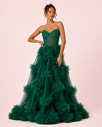 Alba - Longue robe en tulle vert émeraude