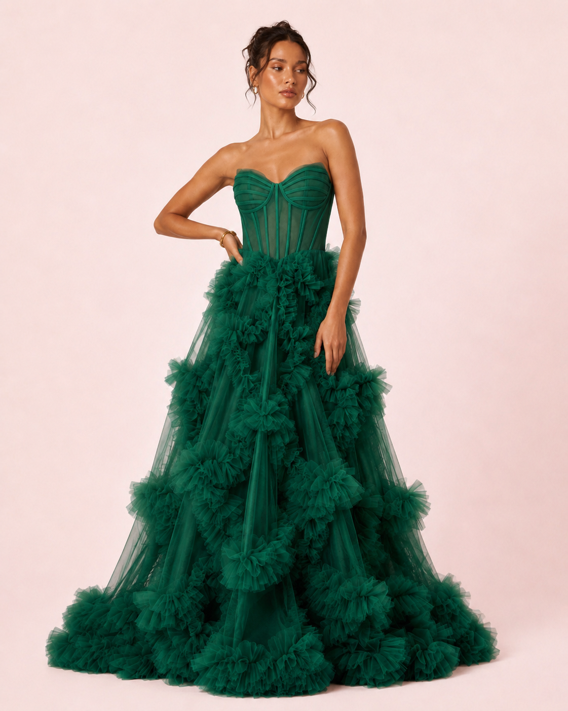 Alba - Longue robe en tulle vert émeraude