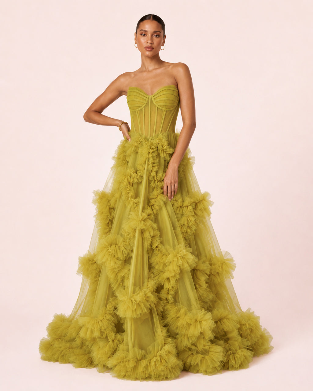 Alba - Longue robe en tulle vert olive