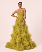 Alba - Longue robe en tulle vert olive