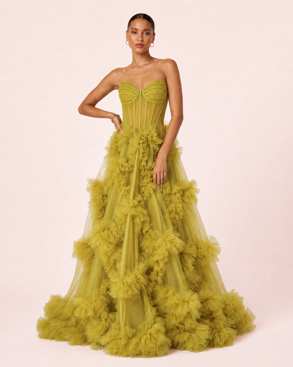 Alba - Longue robe en tulle vert olive