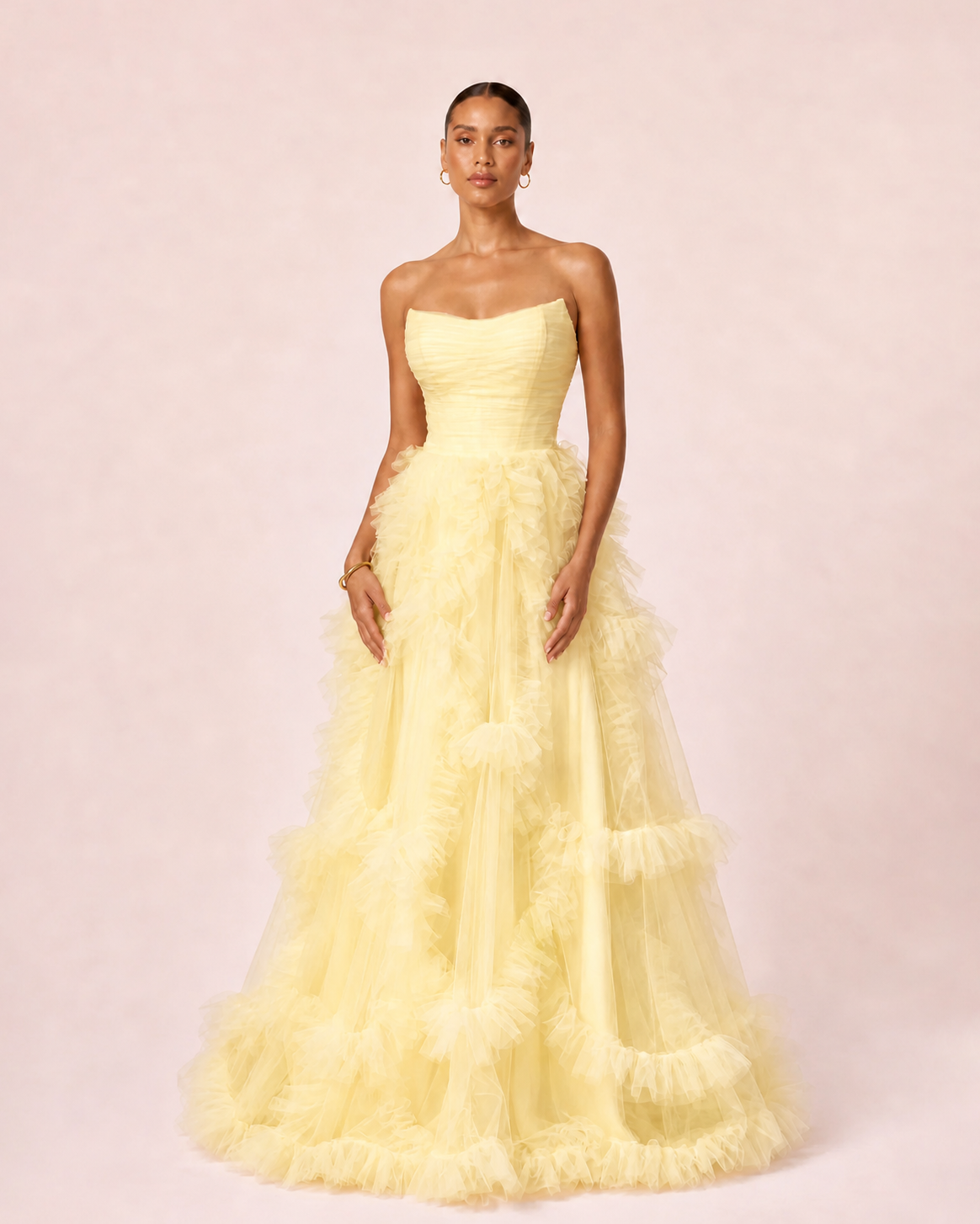 Alia - Longue robe en tulle jaune