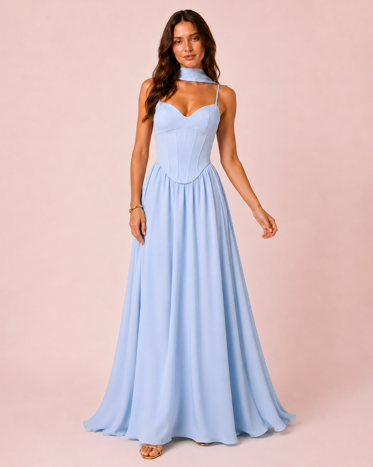 Amalia - Robe corset à jupe fluide bleu ciel