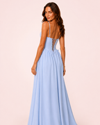 Amalia - Robe corset à jupe fluide bleu ciel