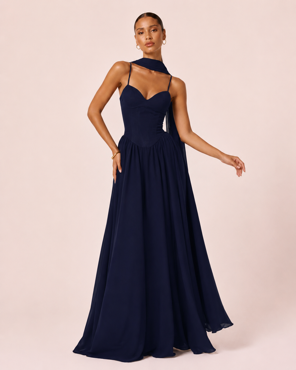 Amalia - Robe corset à jupe fluide bleu marine