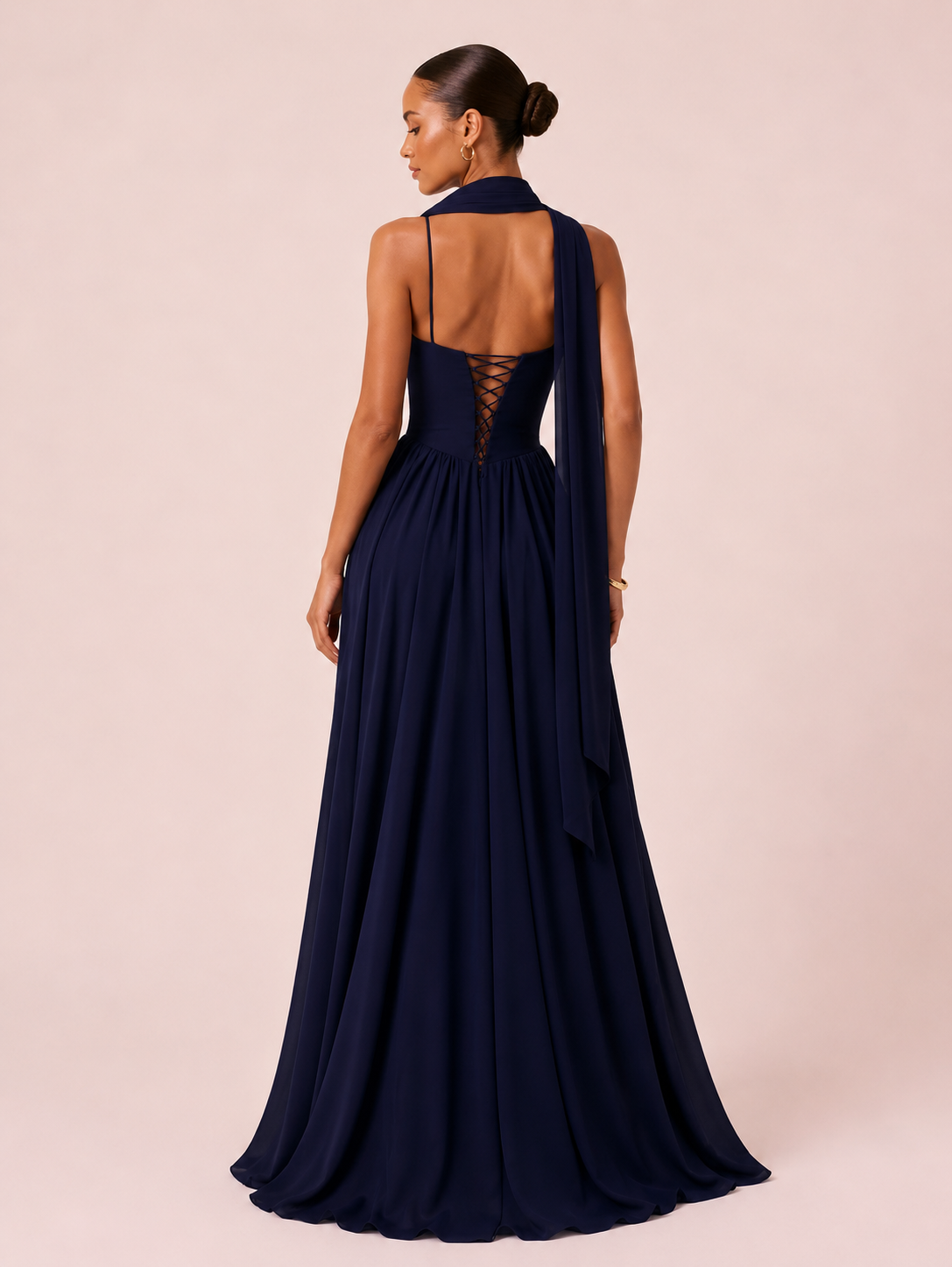 Amalia - Robe corset à jupe fluide bleu marine