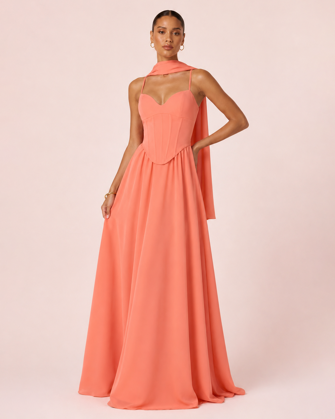 Amalia - Robe corset à jupe fluide corail