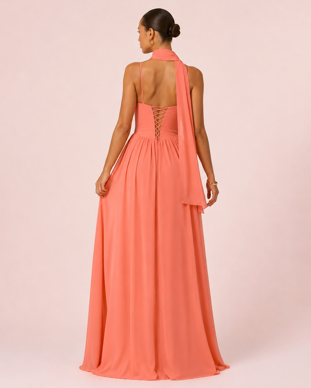 Amalia - Robe corset à jupe fluide corail