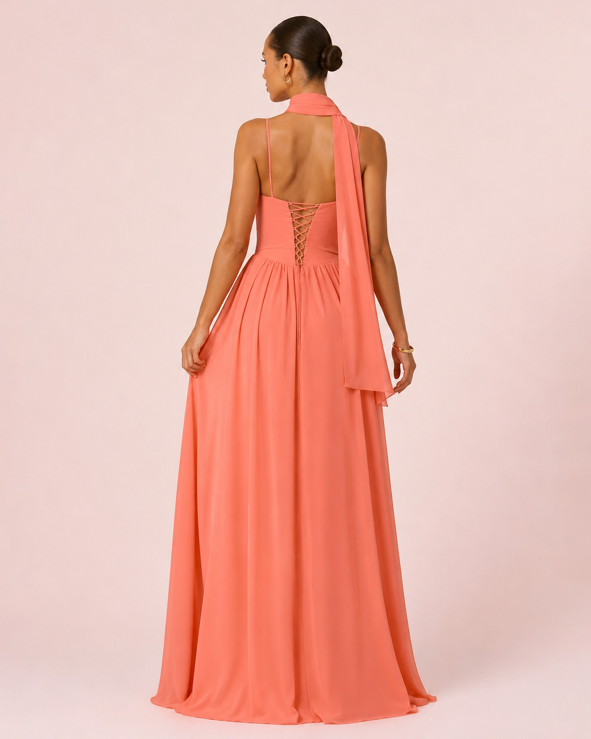 Amalia - Robe corset à jupe fluide corail