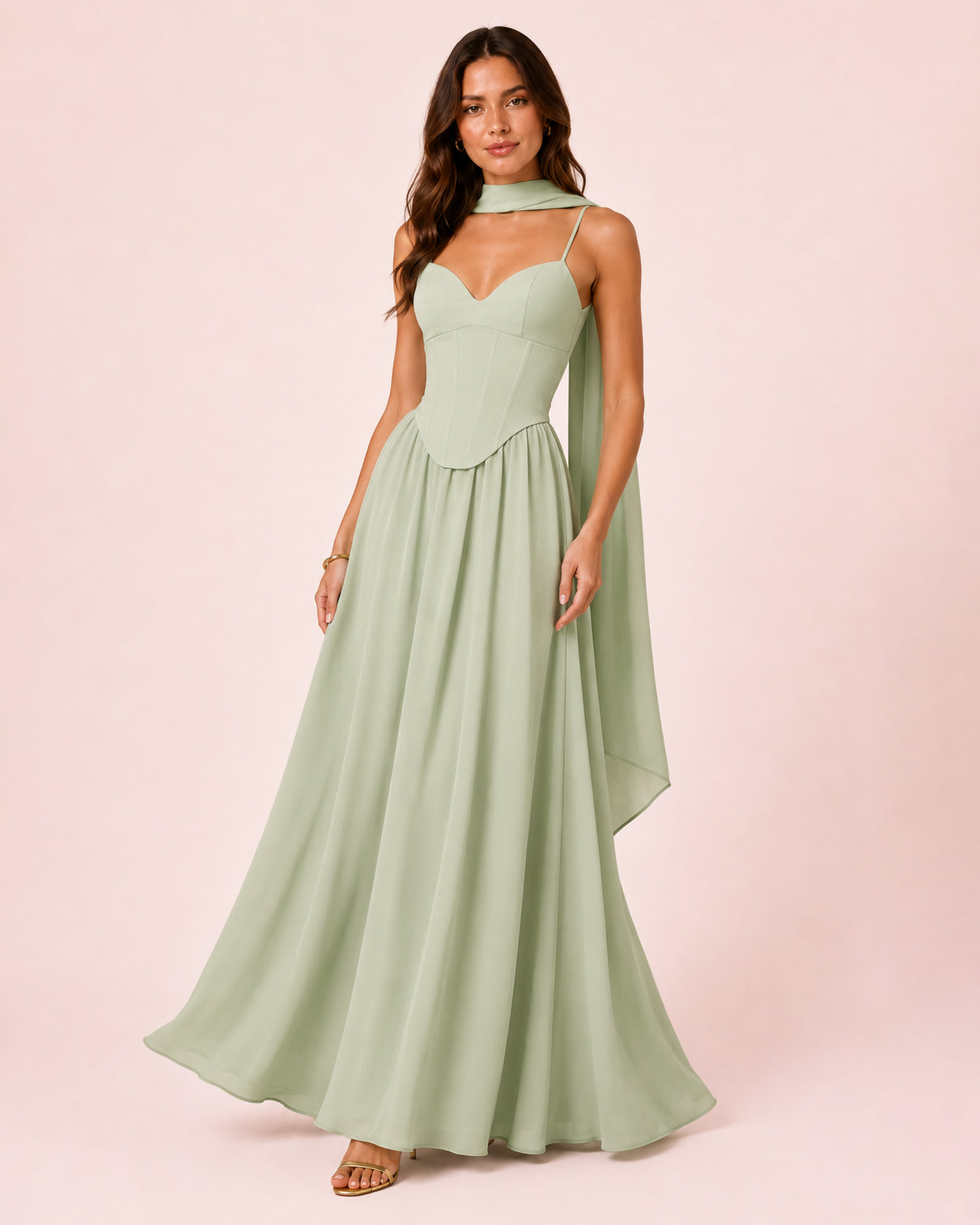 Amalia - Robe corset à jupe fluide vert sauge