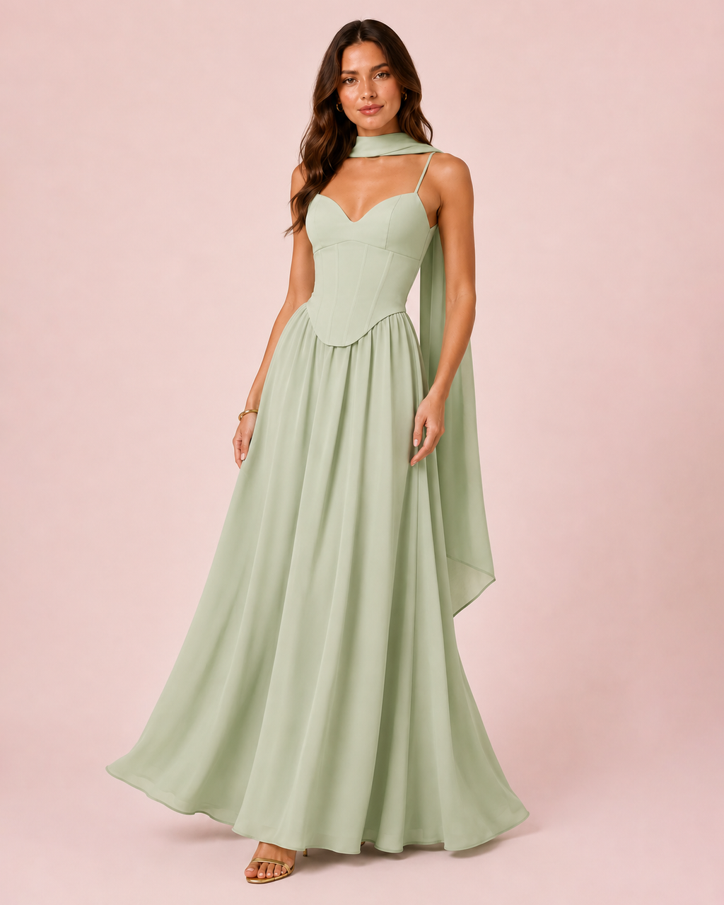 Amalia - Robe corset à jupe fluide vert sauge