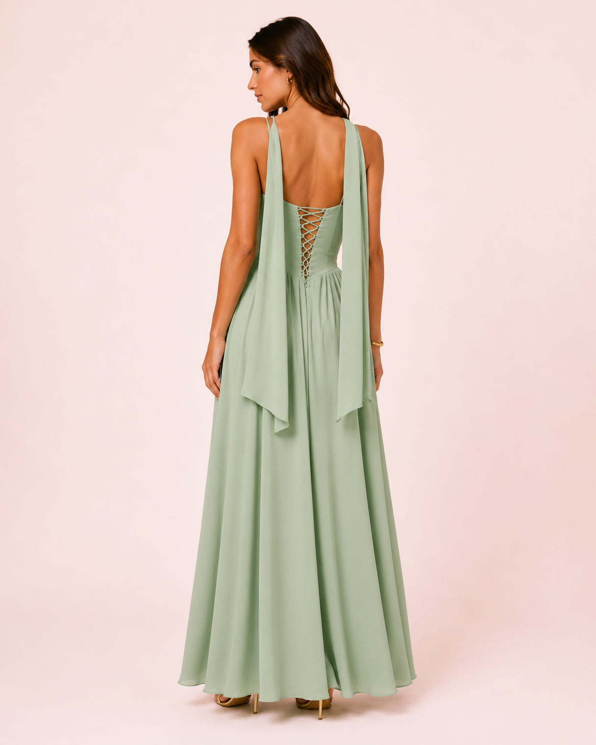 Amalia - Robe corset à jupe fluide vert sauge