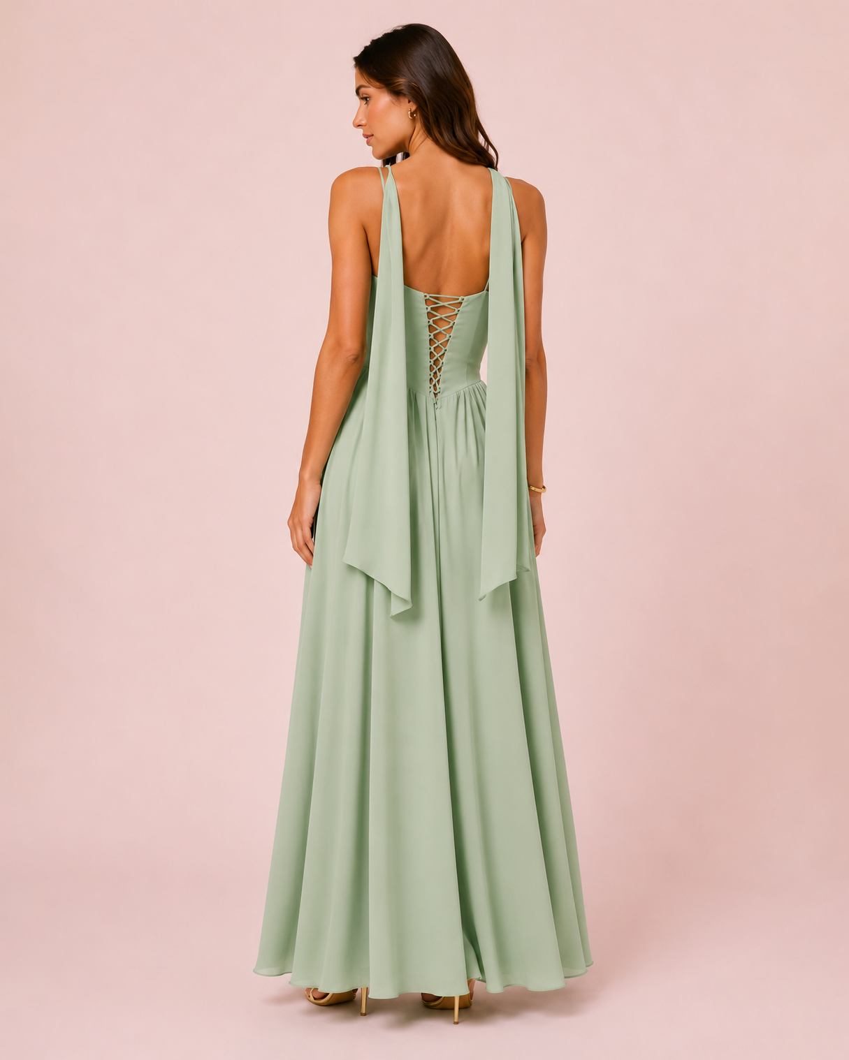 Amalia - Robe corset à jupe fluide vert sauge