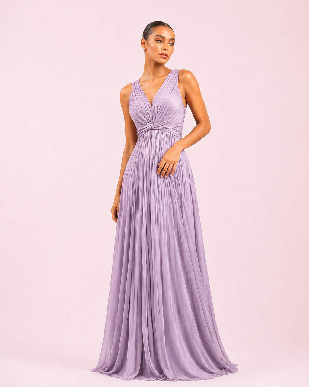 Ambre - Longue robe en satin irisé lilas