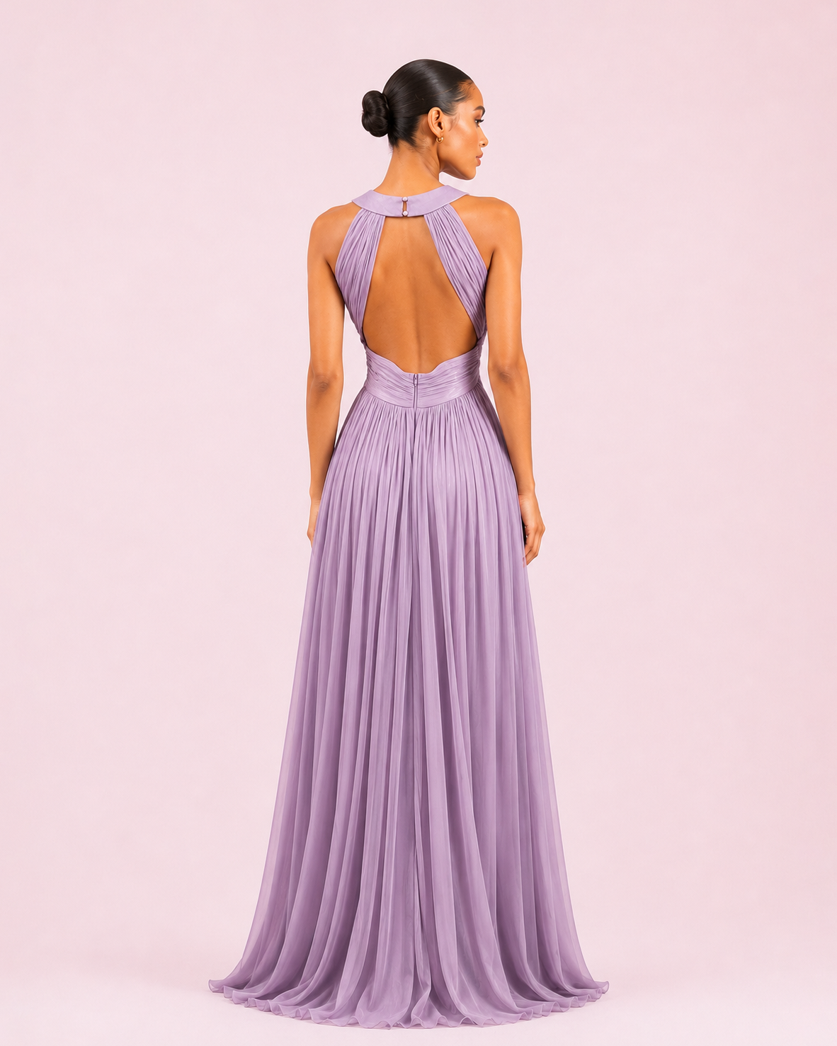 Ambre - Longue robe en satin irisé lilas