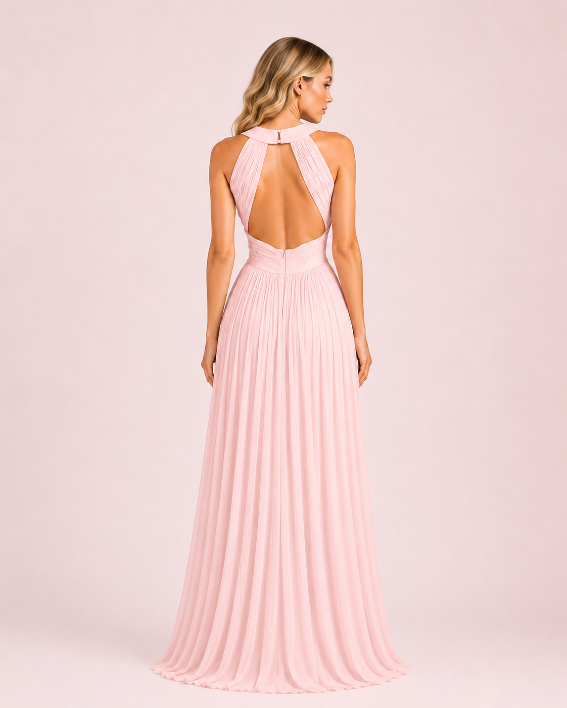 Ambre - Longue robe en satin irisé rose