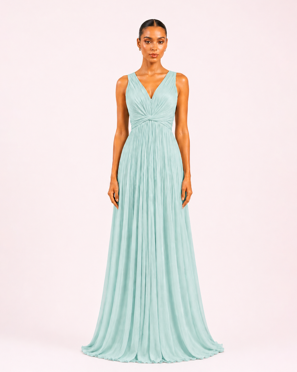 Ambre - Longue robe en satin irisé turquoise