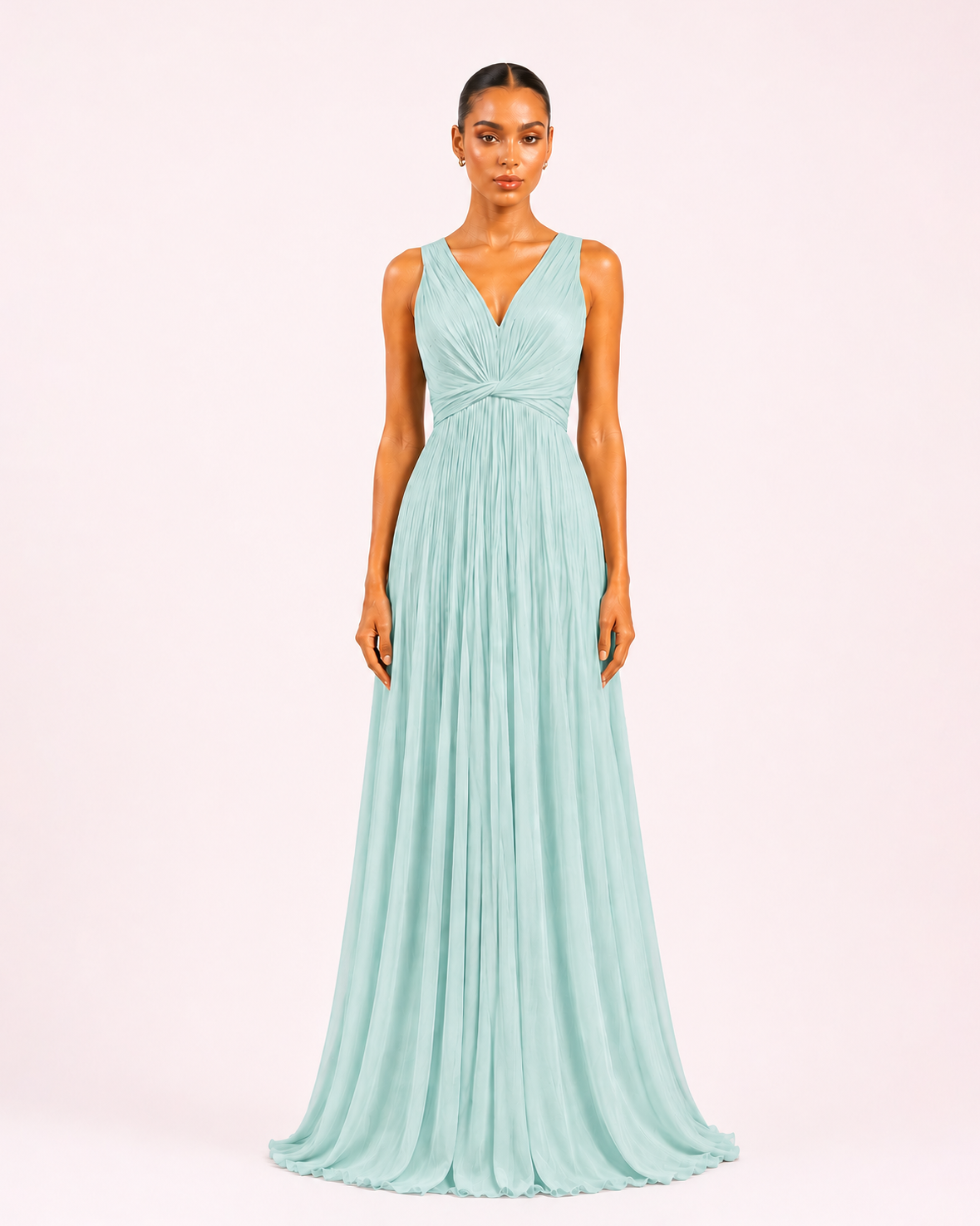 Ambre - Longue robe en satin irisé turquoise