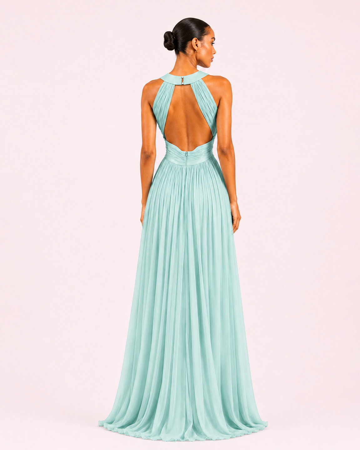 Ambre - Longue robe en satin irisé turquoise