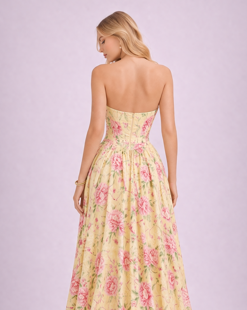 Anais - Longue robe fleurie jaune