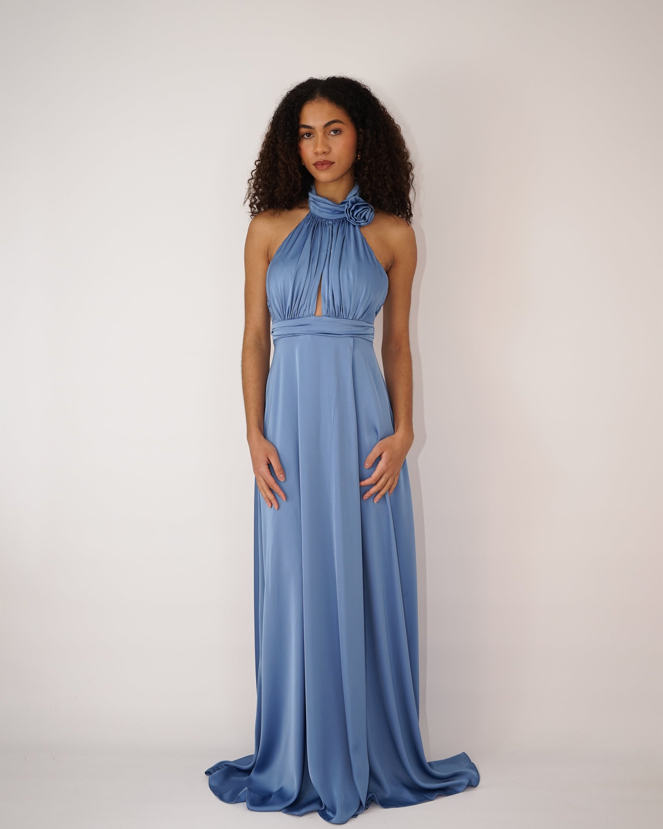 Long Blue Satin Dress