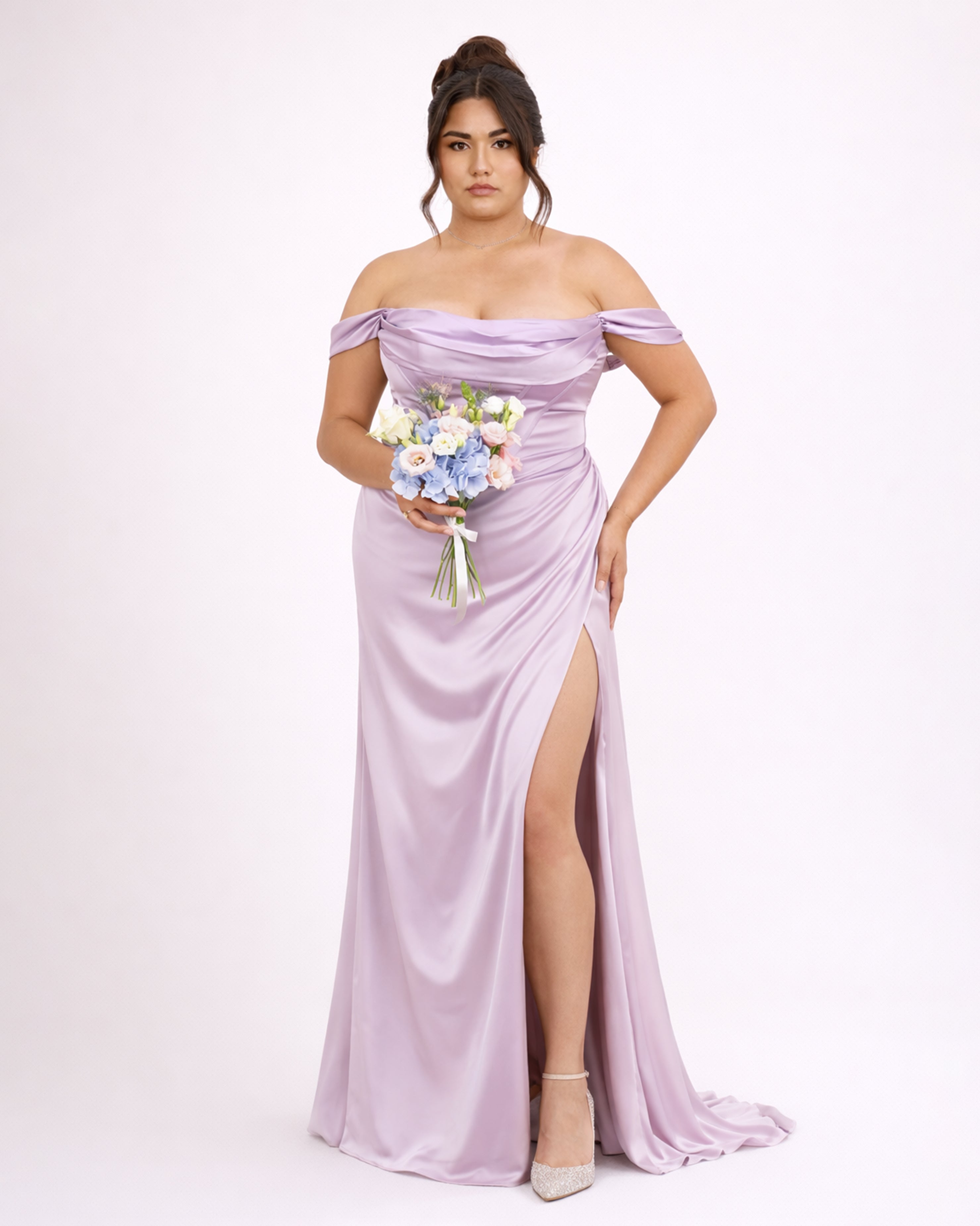 Carla - Robe corset à épaules dénudées lilas