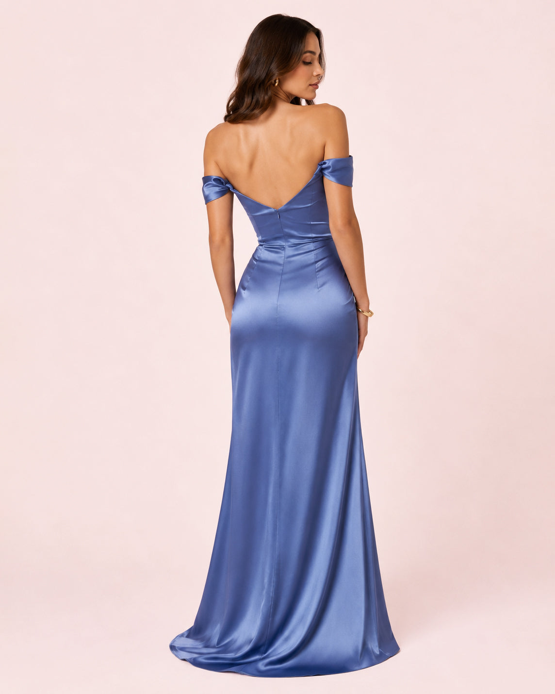 Carla - Robe corset à épaules dénudées bleu poussiéreux